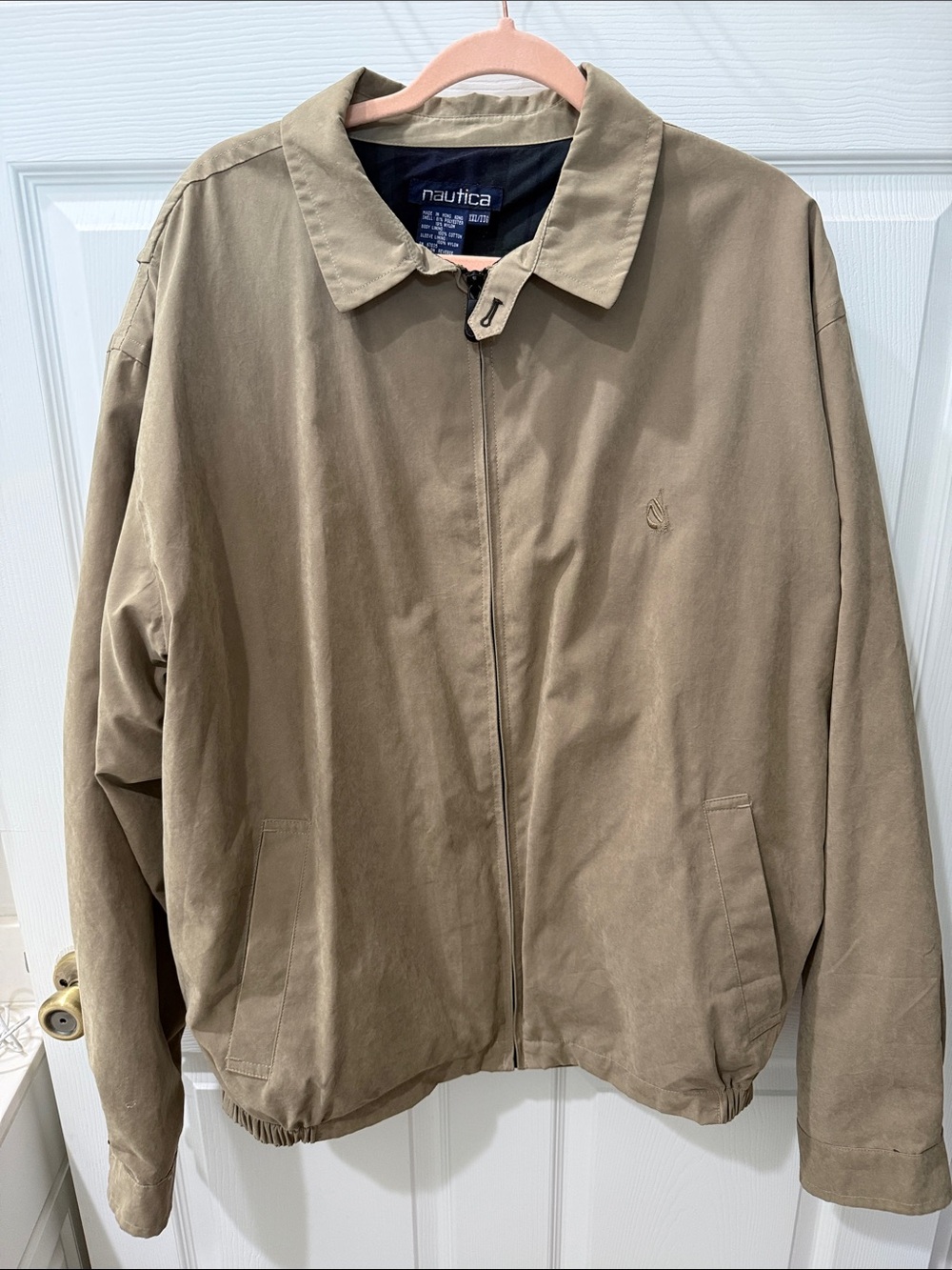 Nautica Vintage 90s Men's Lightweight Zip-Front Jacket in Khaki